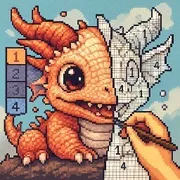 Draw picture by numbers. Pixel Art. icon